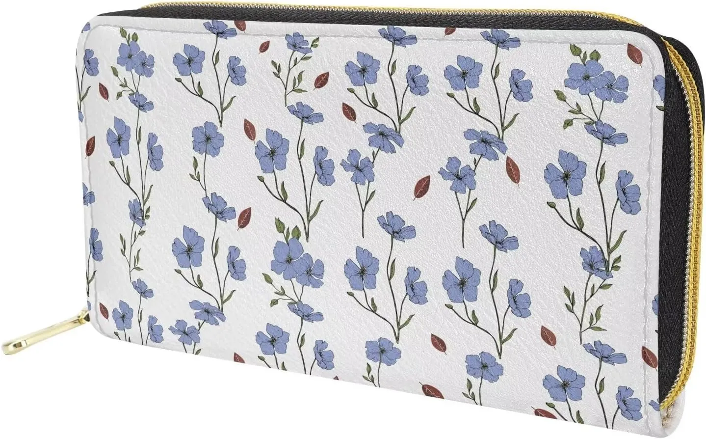 Women’s Zip Purse Slim Anti-theft Travel Wallet Casual Coin Pouch Money Organizer Floral Pattern Blue