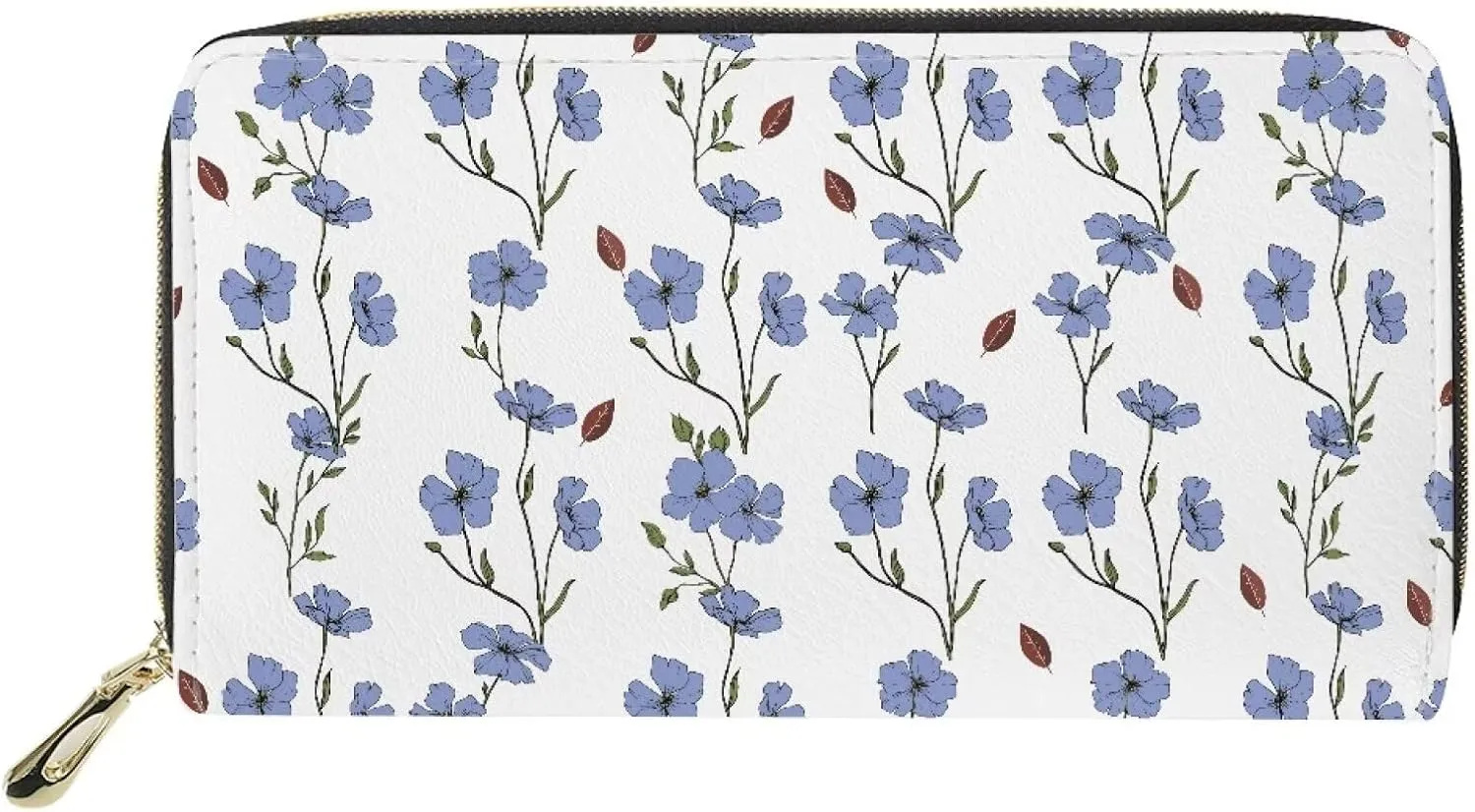 Women’s Zip Purse Slim Anti-theft Travel Wallet Casual Coin Pouch Money Organizer Floral Pattern Blue