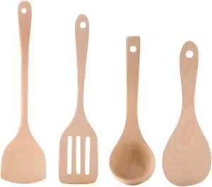 Wood Cooking Spoons Spatulas Cooking Utensils Kitchen Cookware Gadgets 4 Pieces Sets