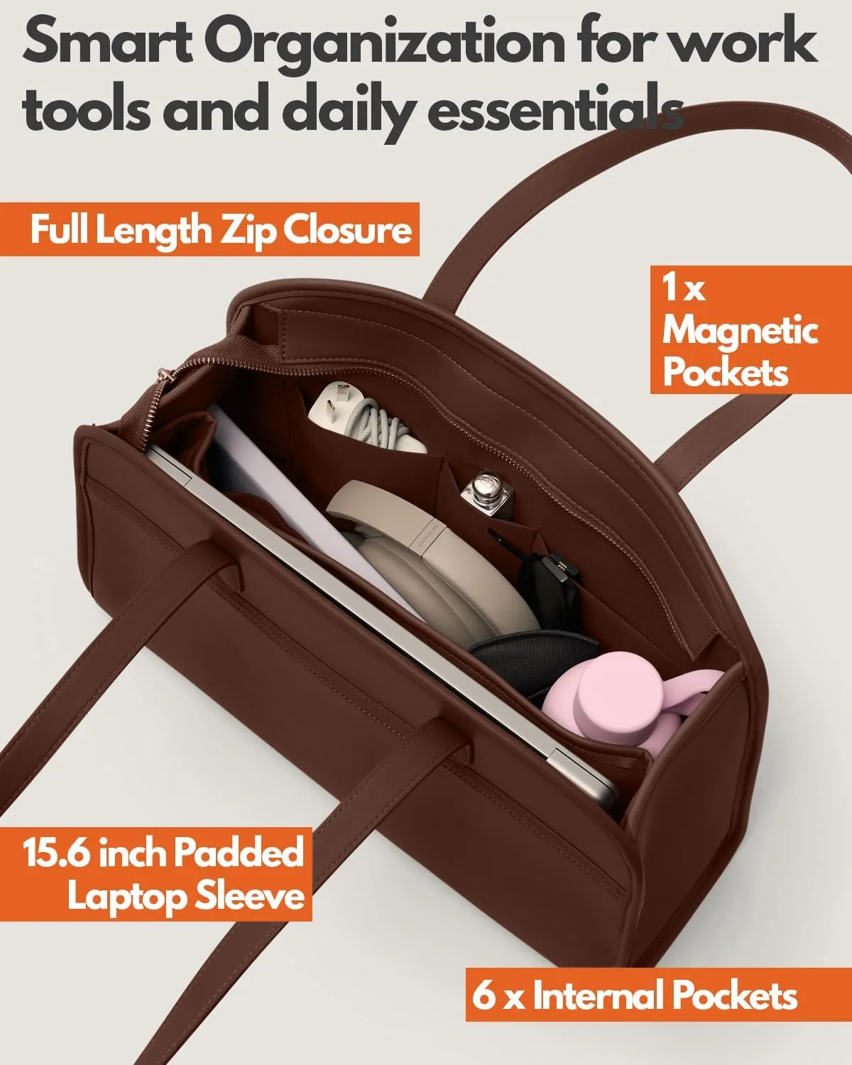 Work Tote Bags for Women 15.6 Inch - Laptop Tote Bag with Zip Compartments - Briefcase for Women Professional for Computer