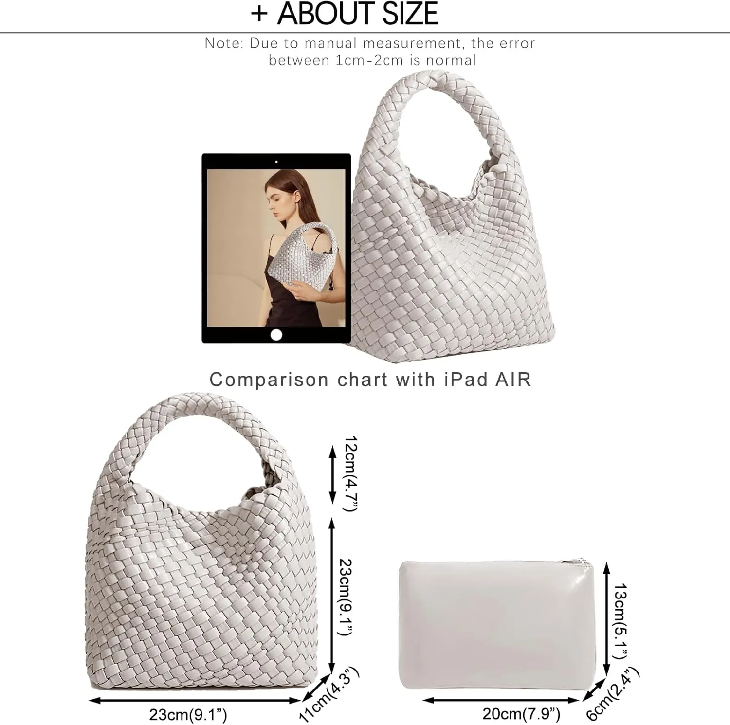 Woven Tote Bag For Women, Soft Foldable Top-Handle Wristlet Bag, Fashion Hobo Handbag, Composite Bag with Coin Purse