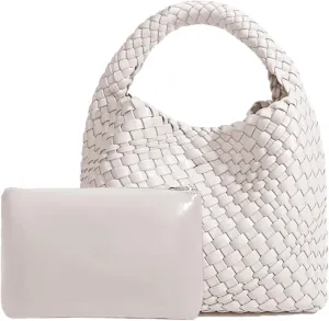 Woven Tote Bag For Women, Soft Foldable Top-Handle Wristlet Bag, Fashion Hobo Handbag, Composite Bag with Coin Purse