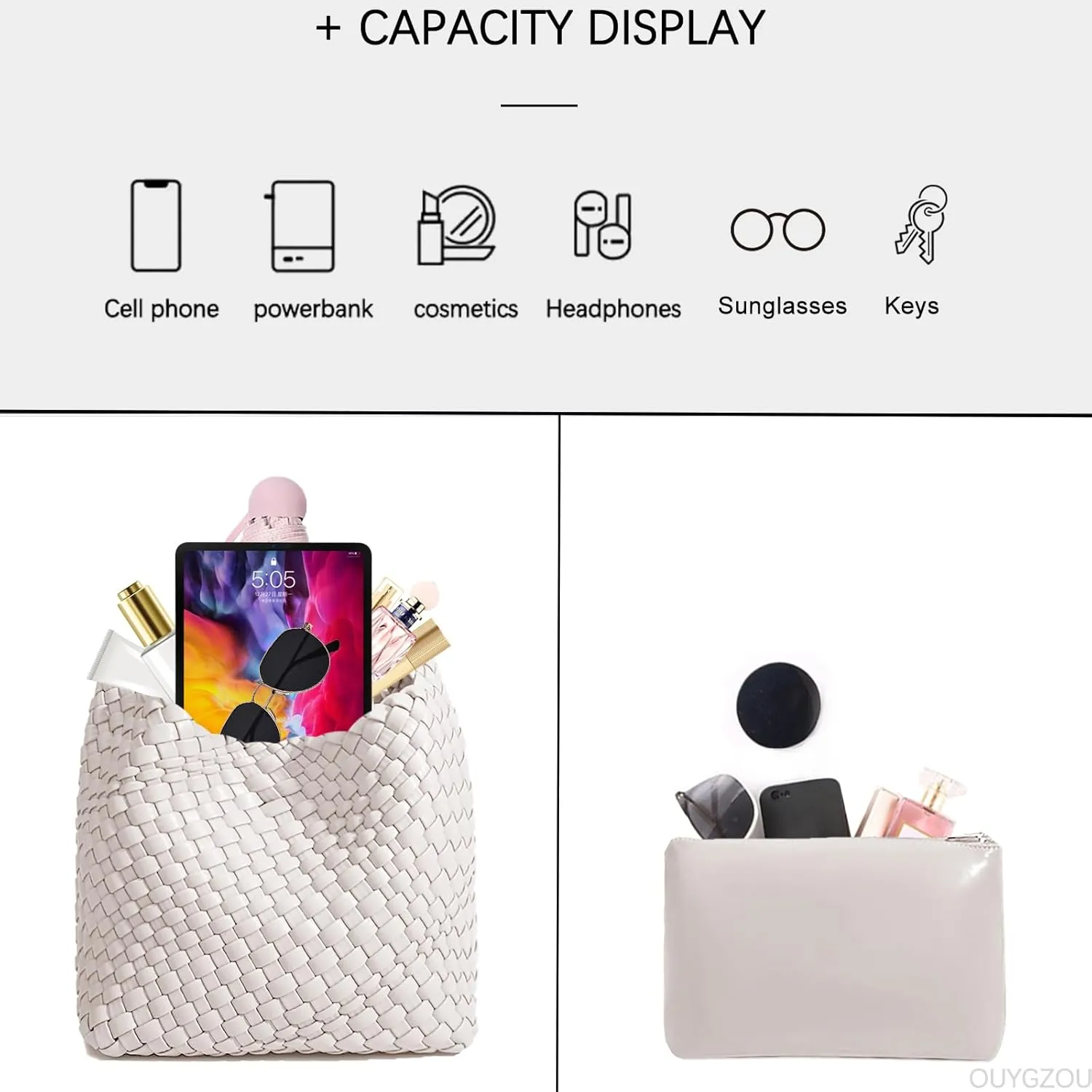 Woven Tote Bag For Women, Soft Foldable Top-Handle Wristlet Bag, Fashion Hobo Handbag, Composite Bag with Coin Purse