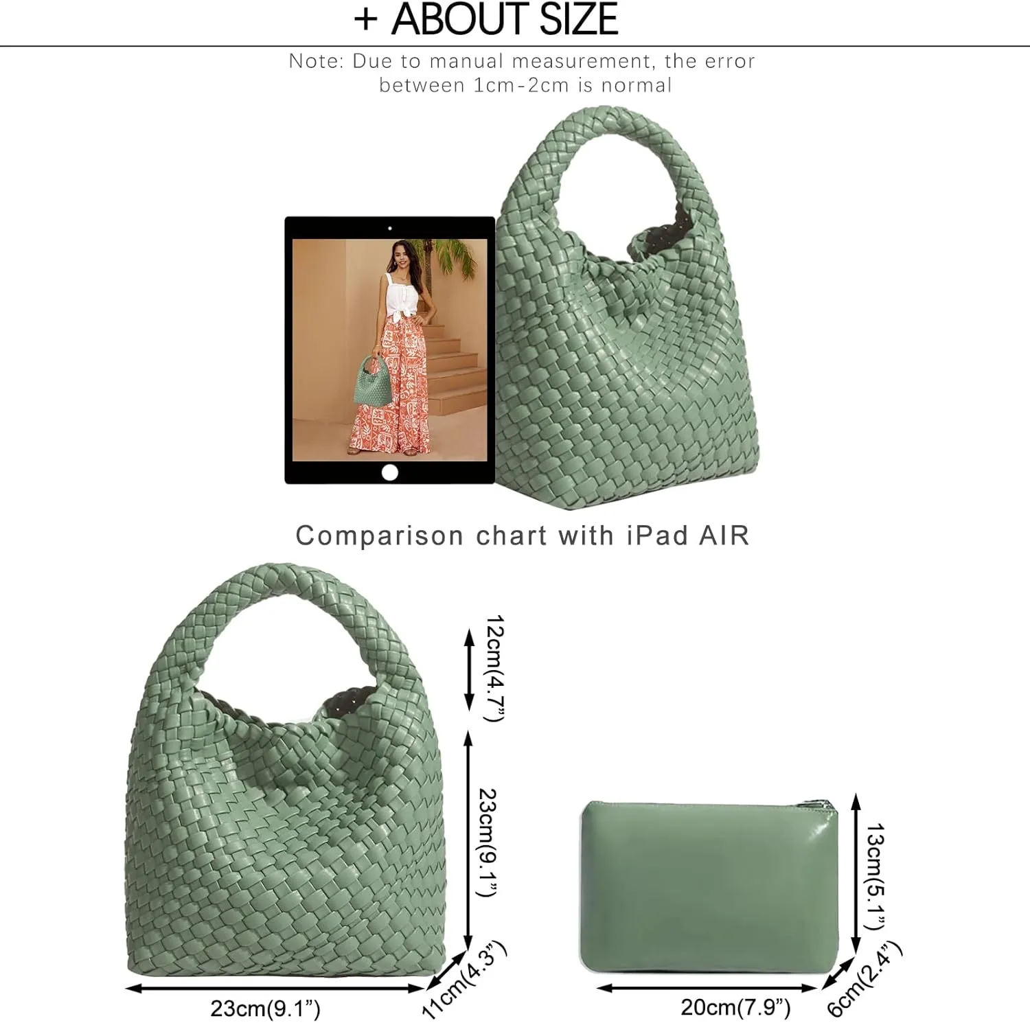 Woven Tote Bag For Women, Soft Foldable Top-Handle Wristlet Bag, Fashion Hobo Handbag, Composite Bag with Coin Purse