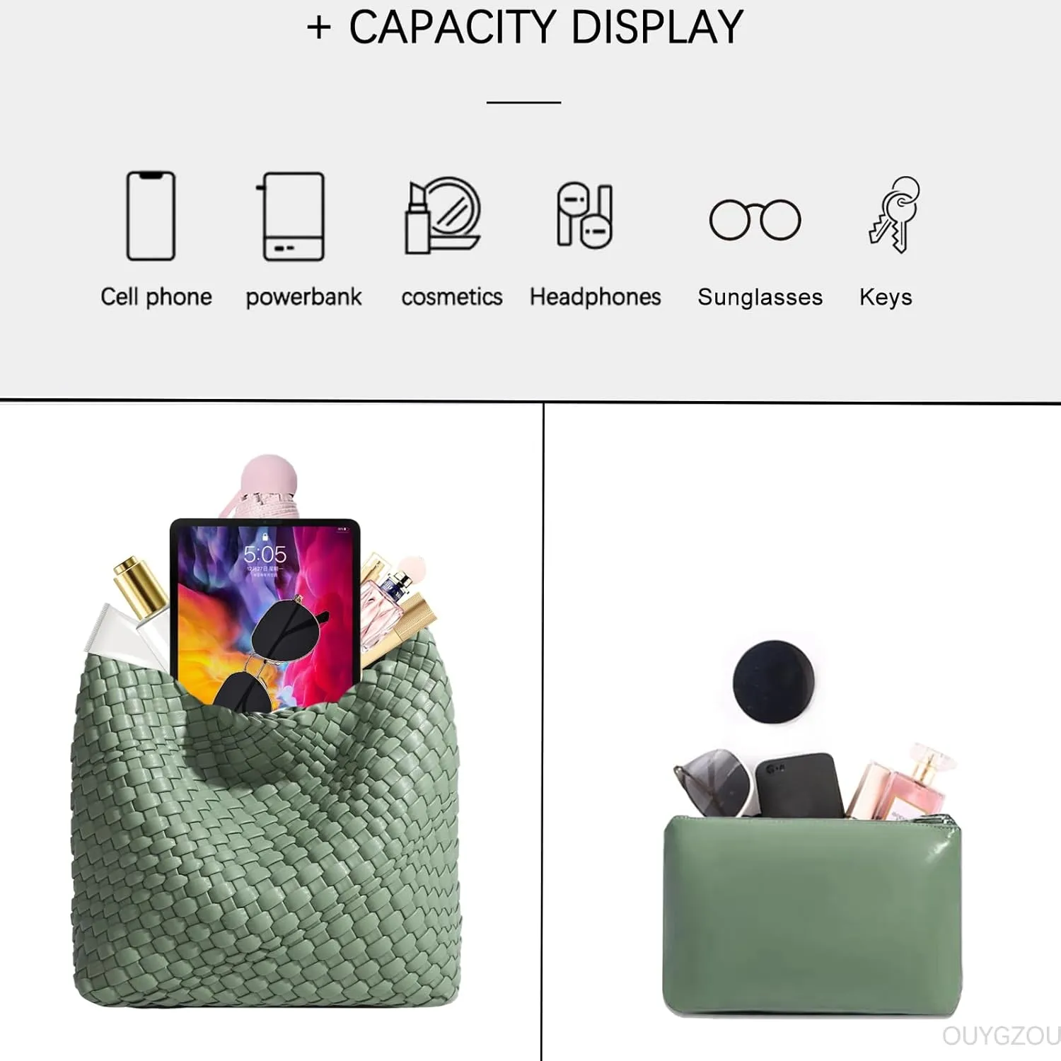 Woven Tote Bag For Women, Soft Foldable Top-Handle Wristlet Bag, Fashion Hobo Handbag, Composite Bag with Coin Purse