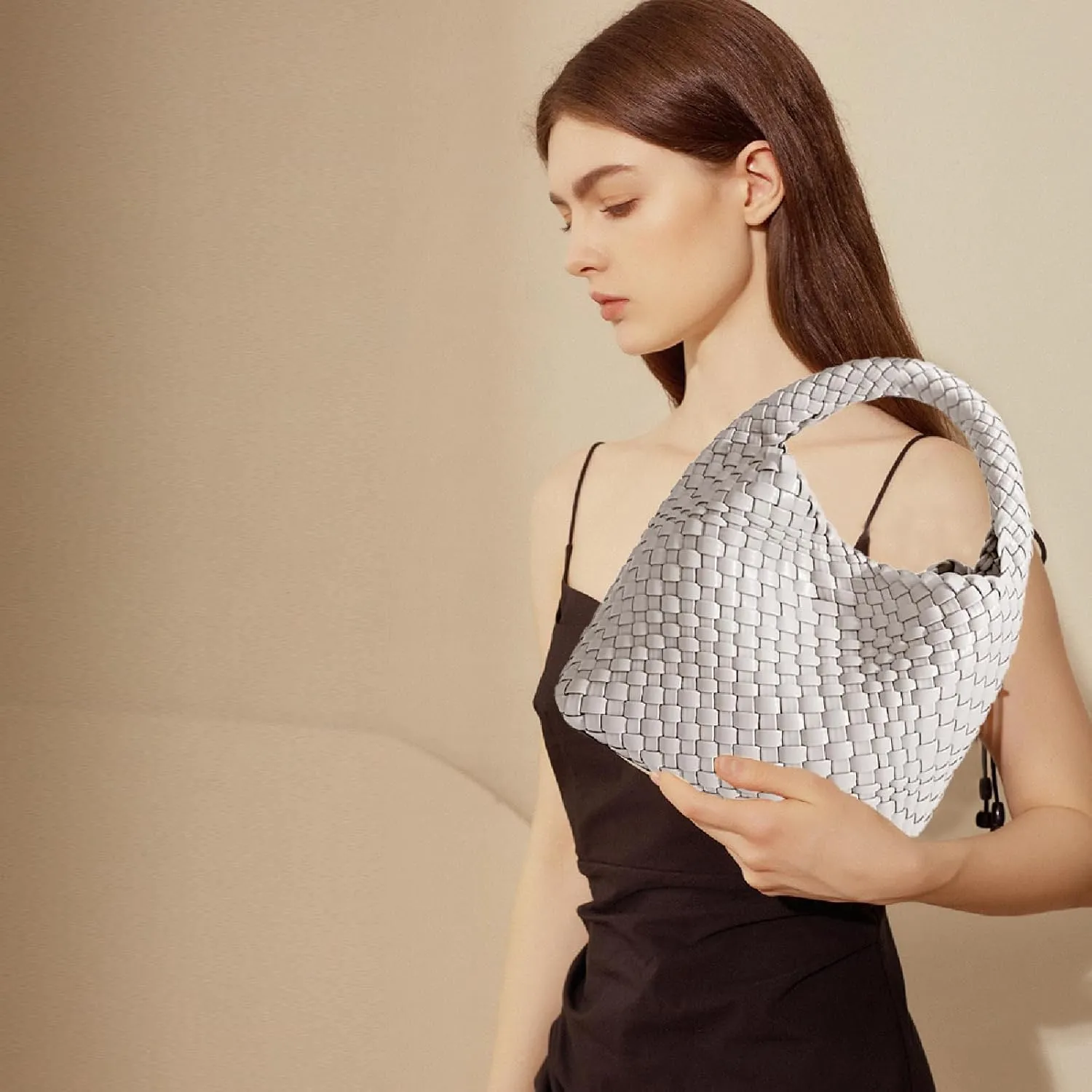 Woven Tote Bag For Women, Soft Foldable Top-Handle Wristlet Bag, Fashion Hobo Handbag, Composite Bag with Coin Purse