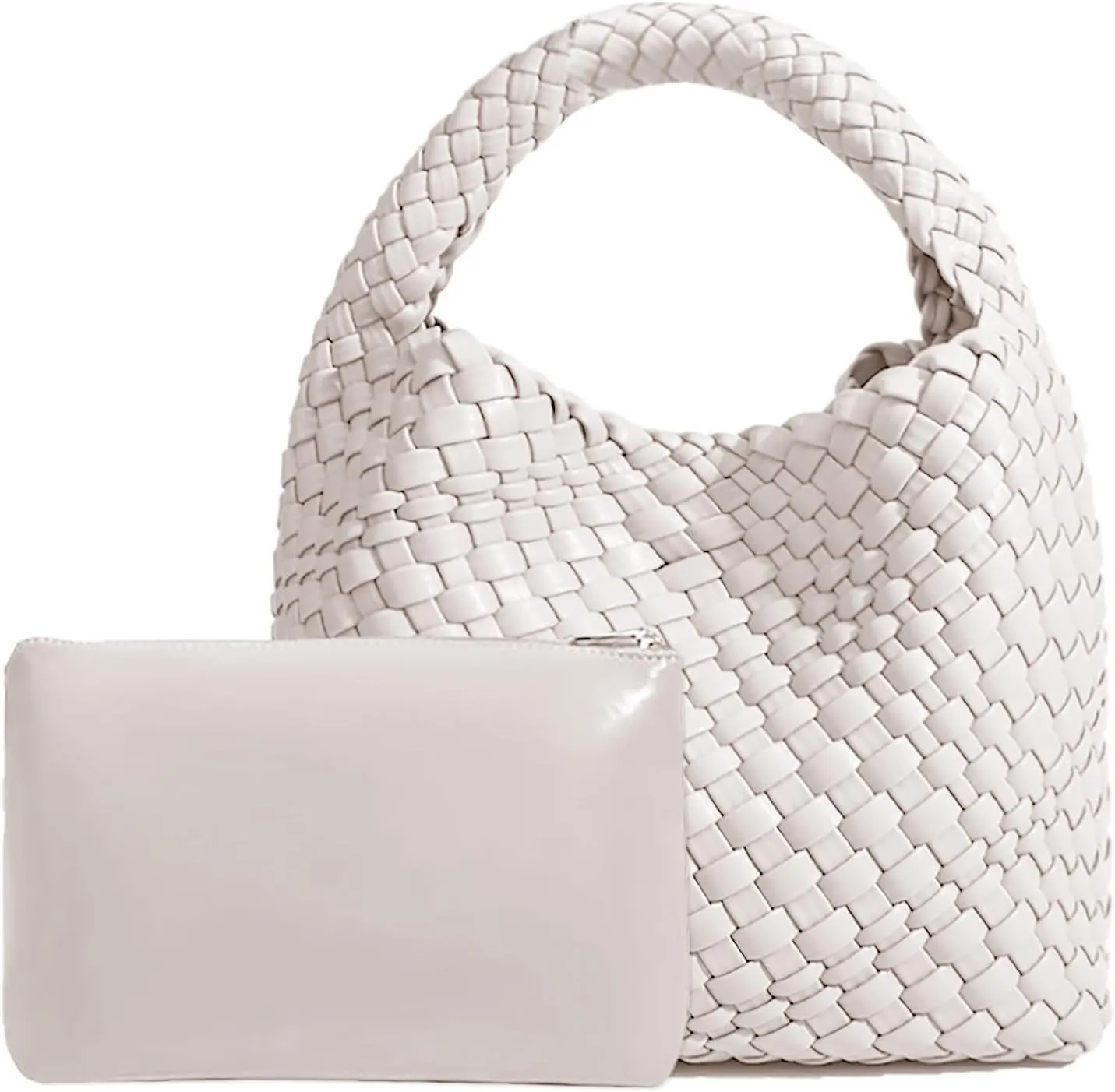 Woven Tote Bag For Women, Soft Foldable Top-Handle Wristlet Bag, Fashion Hobo Handbag, Composite Bag with Coin Purse