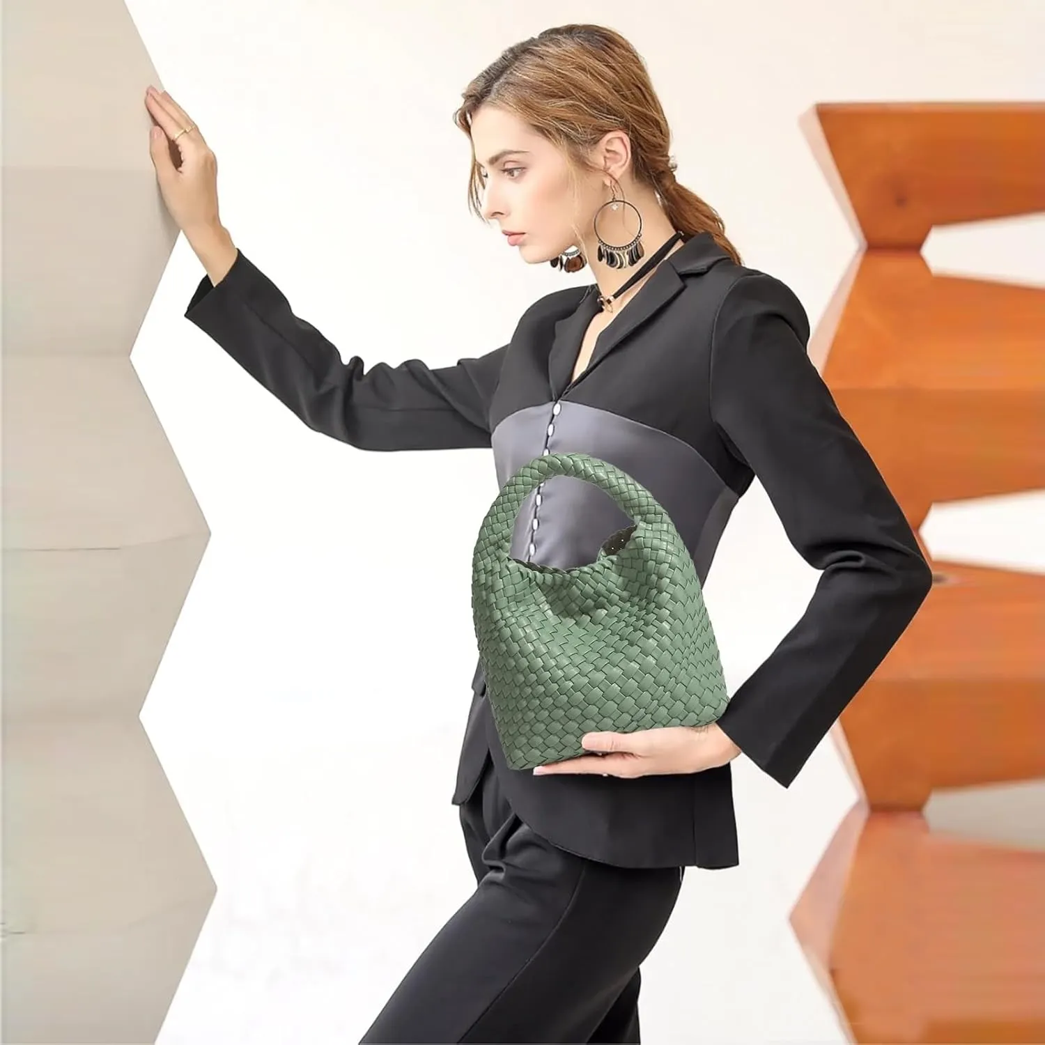 Woven Tote Bag For Women, Soft Foldable Top-Handle Wristlet Bag, Fashion Hobo Handbag, Composite Bag with Coin Purse