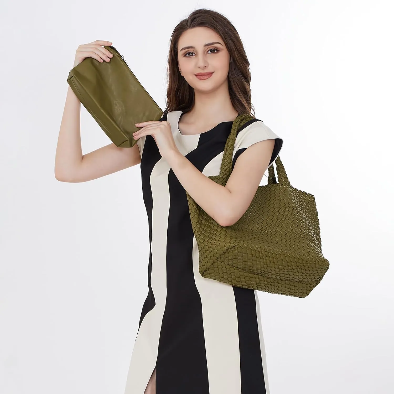 Woven Tote Bag Womens Purse Vegan Leather Shoulder Handbags Fashion Summer Beach Tote Bags Large Travel Totes