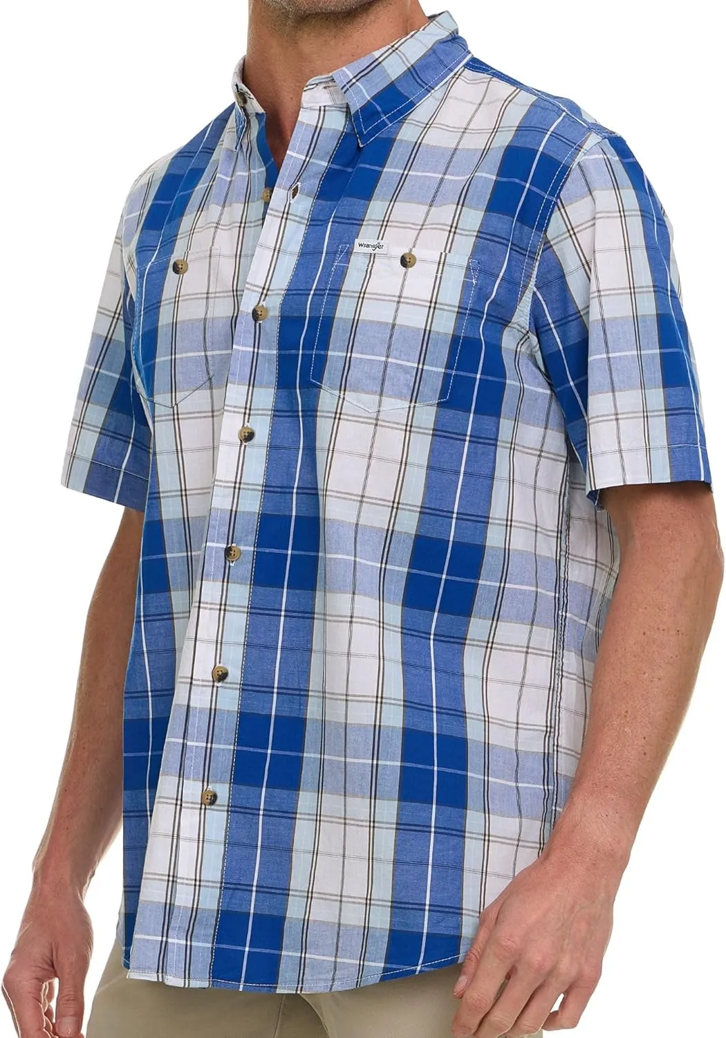 Wrangler Button Up Shirts for Men Big and Tall - Plaid Short Sleeve Casual Shirt