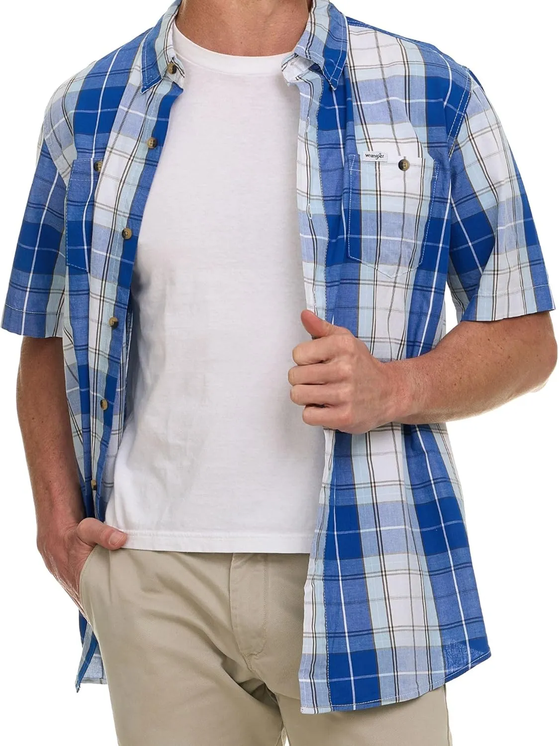 Wrangler Button Up Shirts for Men Big and Tall - Plaid Short Sleeve Casual Shirt