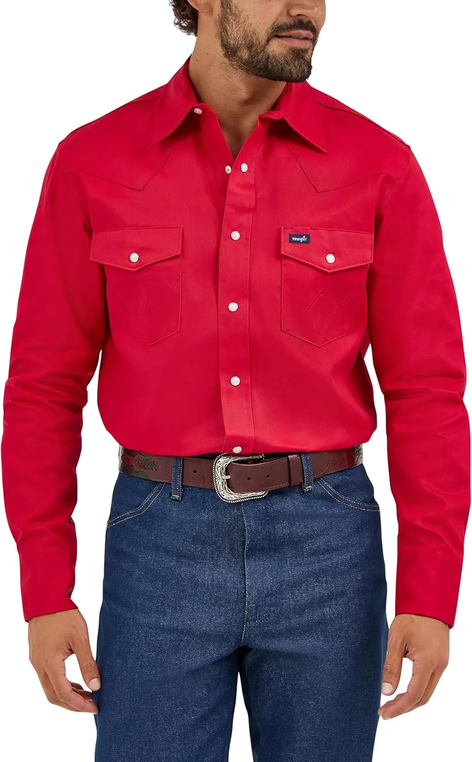 Wrangler Men's Cowboy Cut Western Long Sleeve Snap Work Shirt Firm Finish