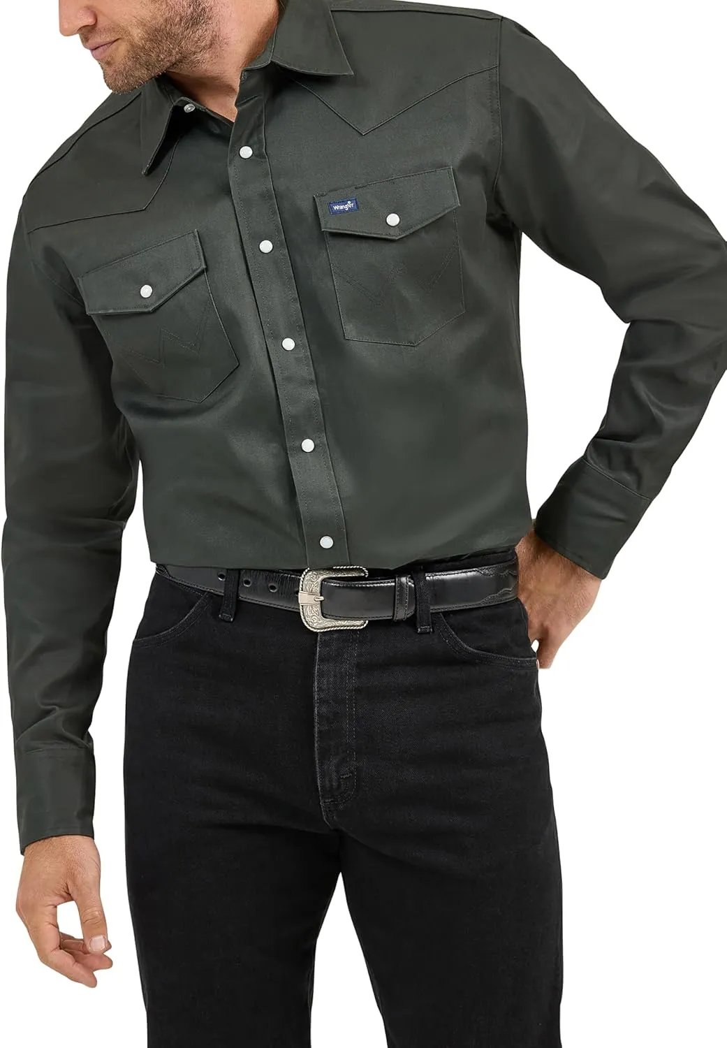Wrangler Men's Cowboy Cut Western Long Sleeve Snap Work Shirt Firm Finish