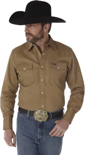 Wrangler Men's Cowboy Cut Work Western Long-Sleeve Snap Work Shirt Firm Finish