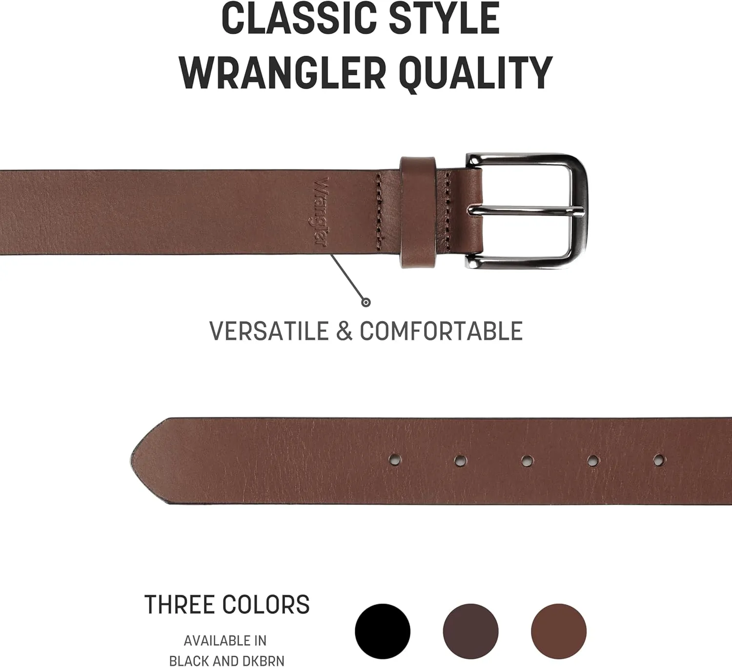 Wrangler Men’s Full Grain Genuine Leather 35mm Thick Casual Belt for Jeans, Pants