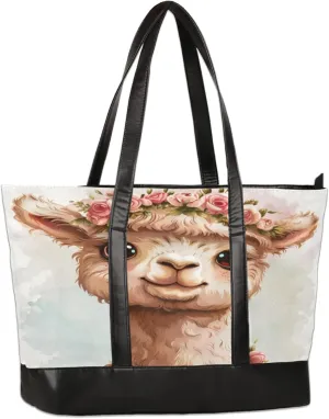 Wreath Alpaca Cute Laptop Tote Bag for Women Lightweight Work Purse with Multiple Compartments Fits 13-15.6 Inch Laptop Tablet Shoulder Bag for Office Travel Daily Use
