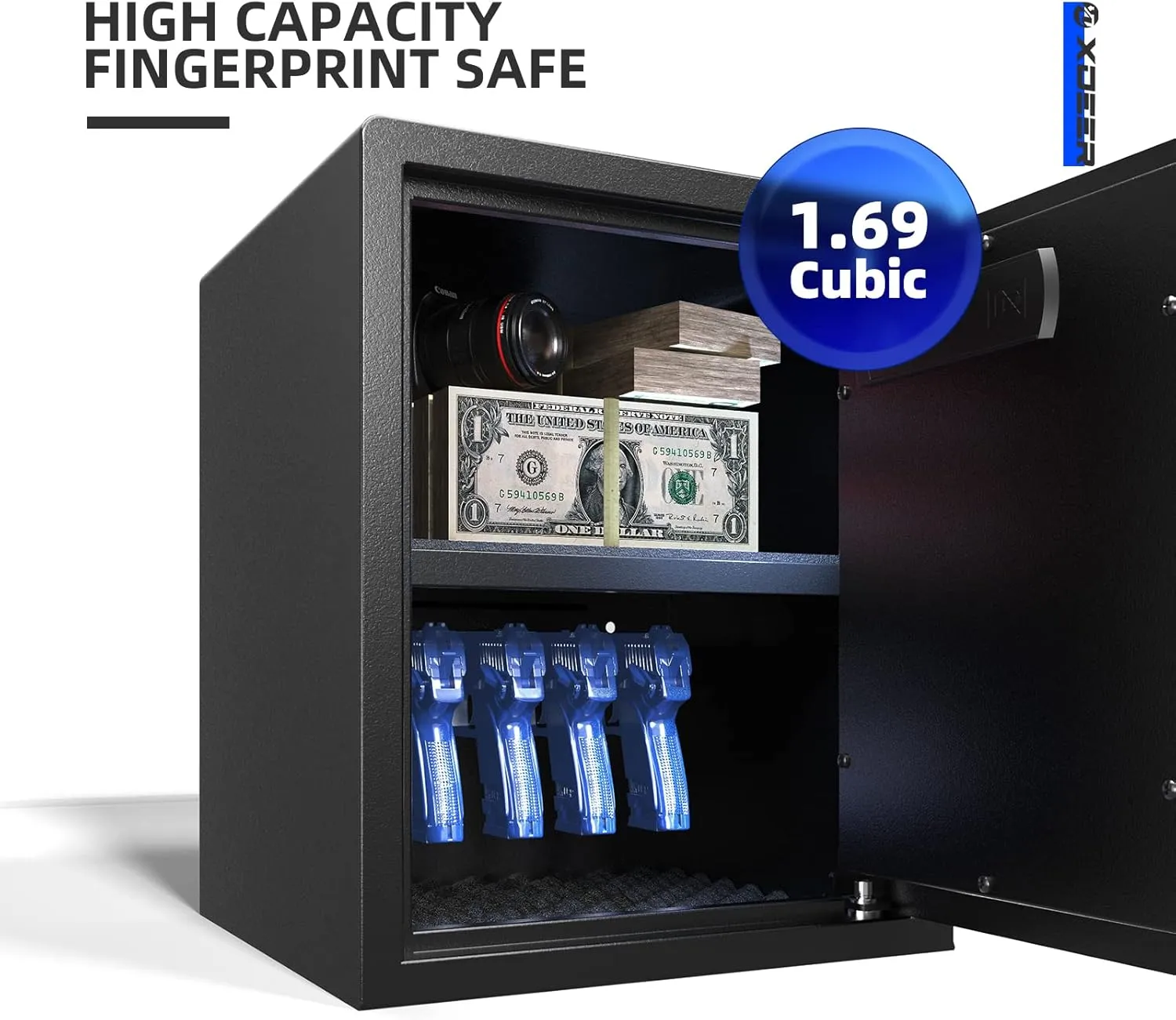 XDeer Biometric Safe Box, Quick-Access Security Safe Box with Upgraded Fingerprint, Steel Handgun Safe Lock Box for Kid/Home/Office (1.69 Cubic Feet)
