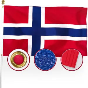 XIFAN Premium Nylon Norway Norwegian Flag 3x5 Outdoor, Double Sided Heavy Duty 210D Nylon Nordmann National Country Flags, Longest Lasting with Sewn Stripes/4 Stitch Hemming/Brass Grommets