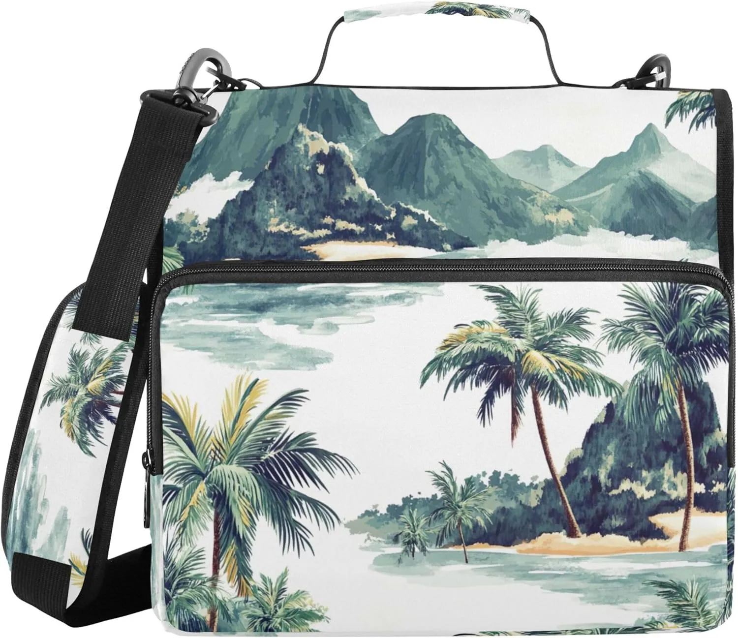 xigua Hawaiian Coastline Zipper Binder with Shoulder Strap & Handle for Easy Carry, 1.5 Inch 3-Ring Binder for School, Expansion Panel and Expanding File