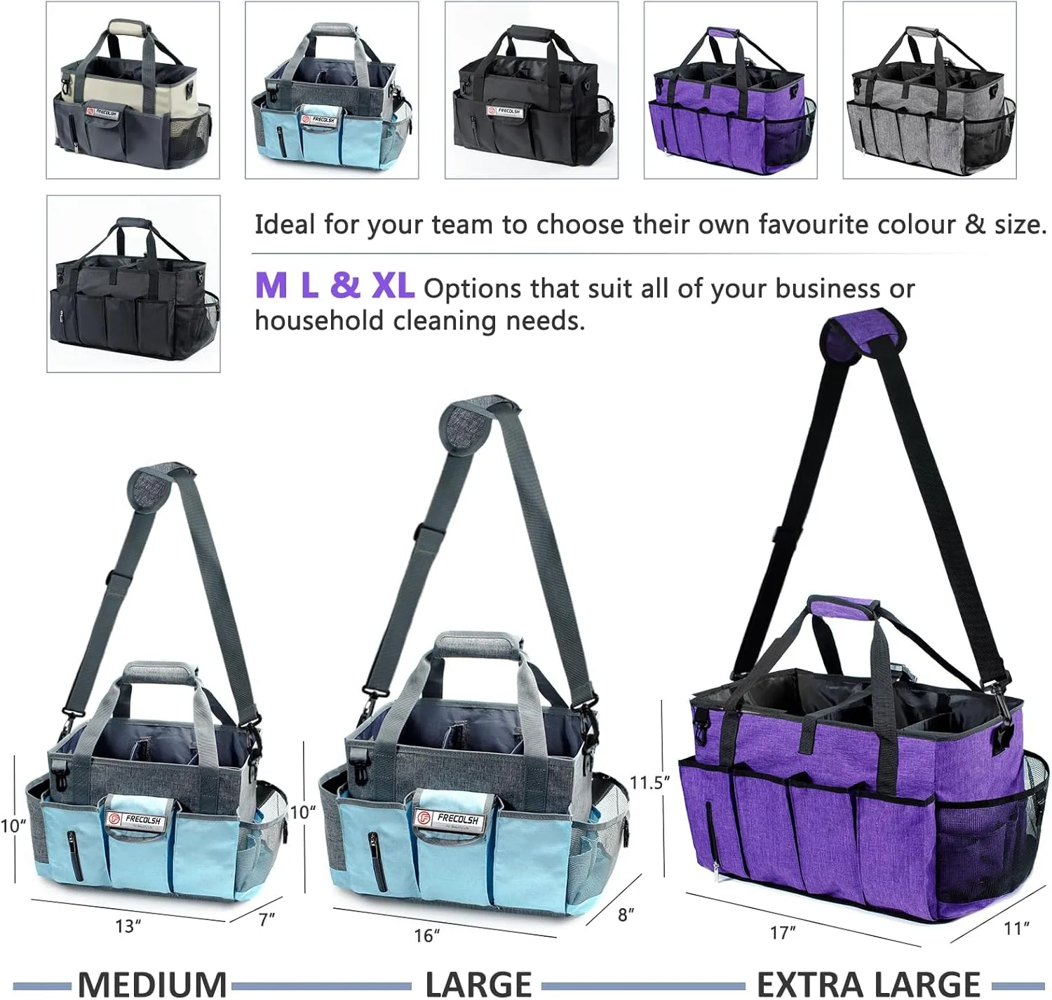 XL Professional Cleaning Caddy for Cleaning Suppliers, 17" Wearable Cleaing Bag for Housekeepers, Cleaning Organizer, Detailing Bag