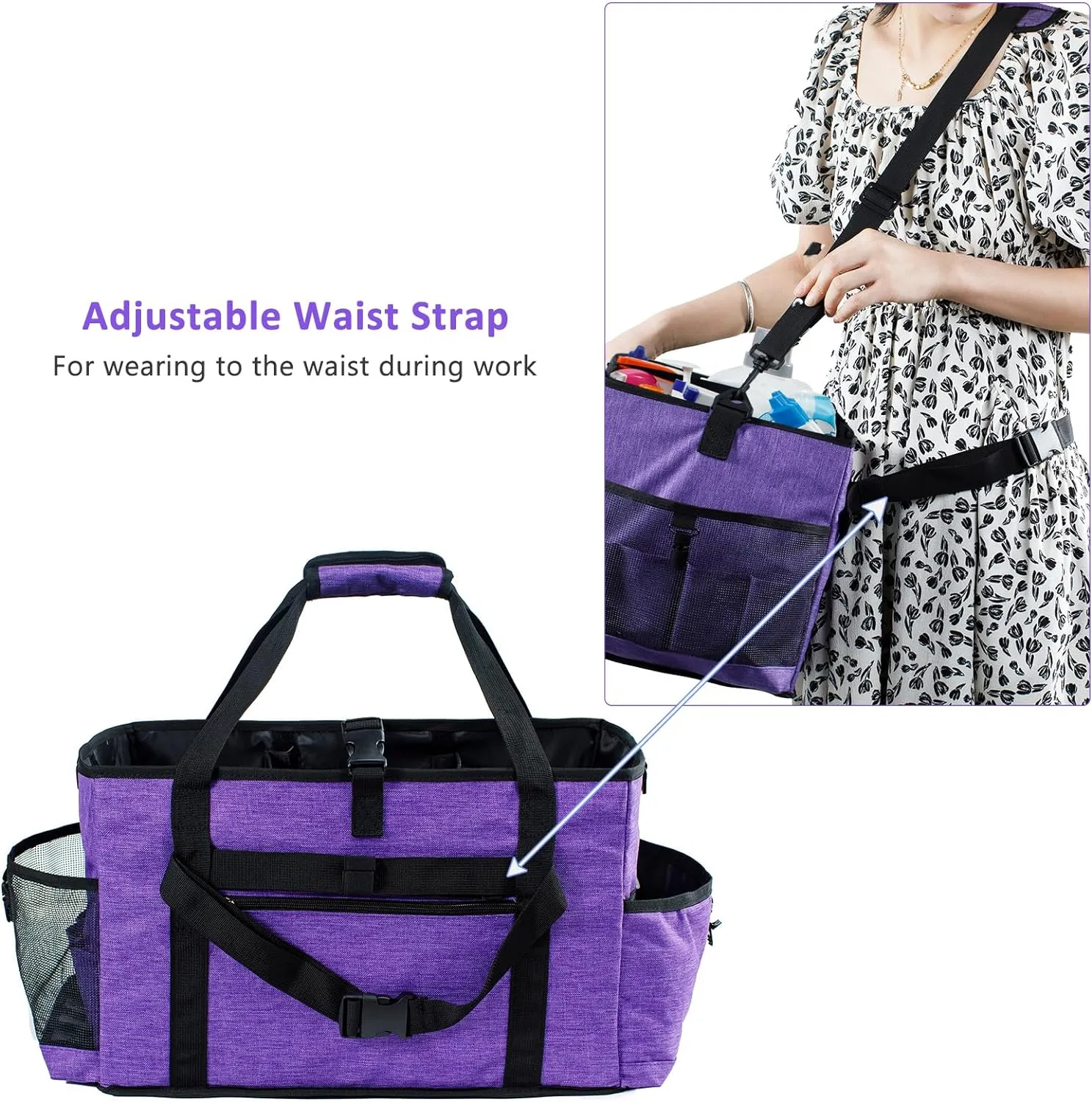 XL Professional Cleaning Caddy for Cleaning Suppliers, 17" Wearable Cleaing Bag for Housekeepers, Cleaning Organizer, Detailing Bag