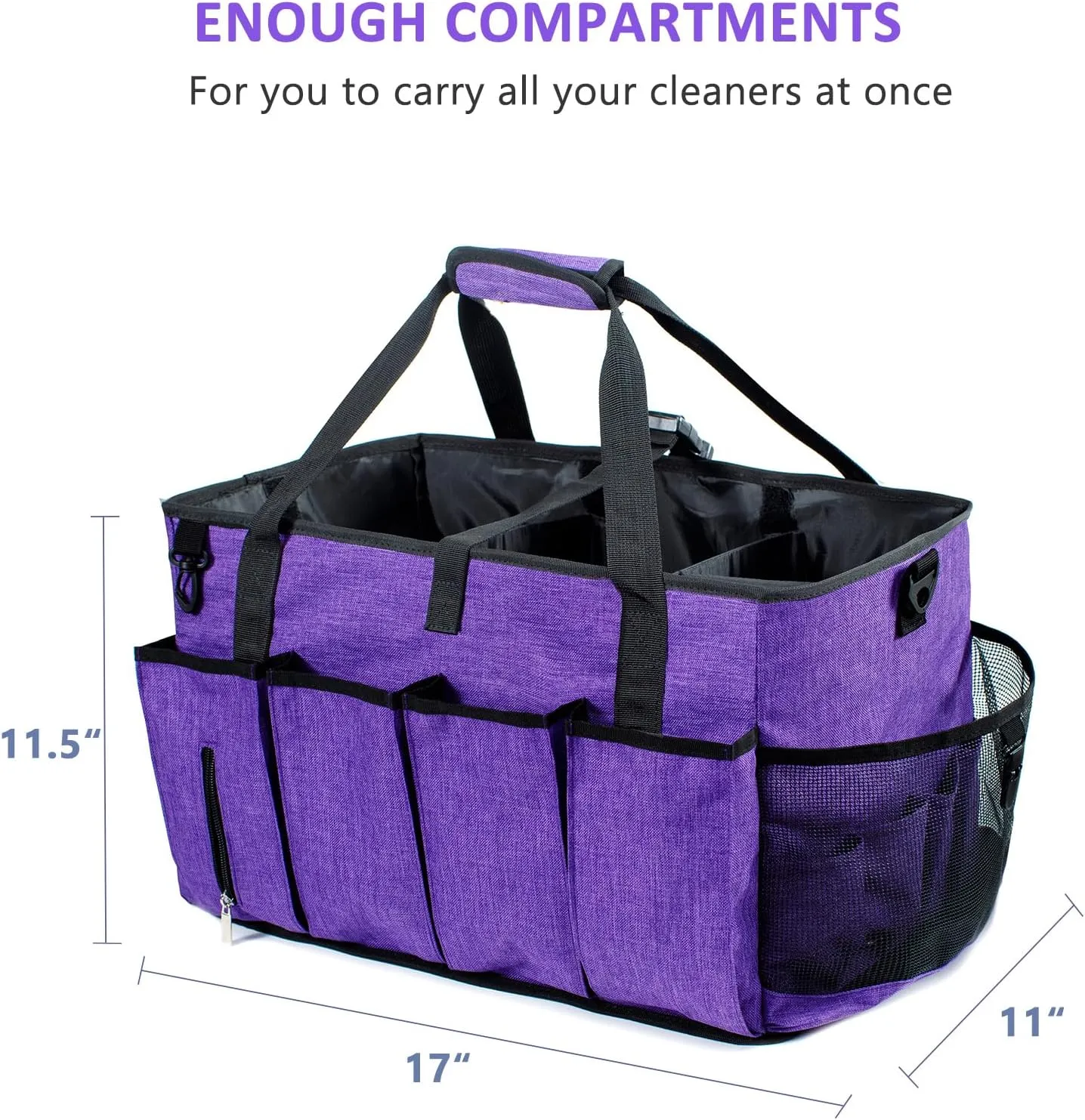 XL Professional Cleaning Caddy for Cleaning Suppliers, 17" Wearable Cleaing Bag for Housekeepers, Cleaning Organizer, Detailing Bag