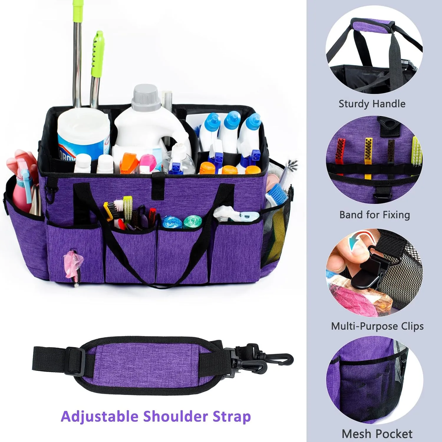 XL Professional Cleaning Caddy for Cleaning Suppliers, 17" Wearable Cleaing Bag for Housekeepers, Cleaning Organizer, Detailing Bag