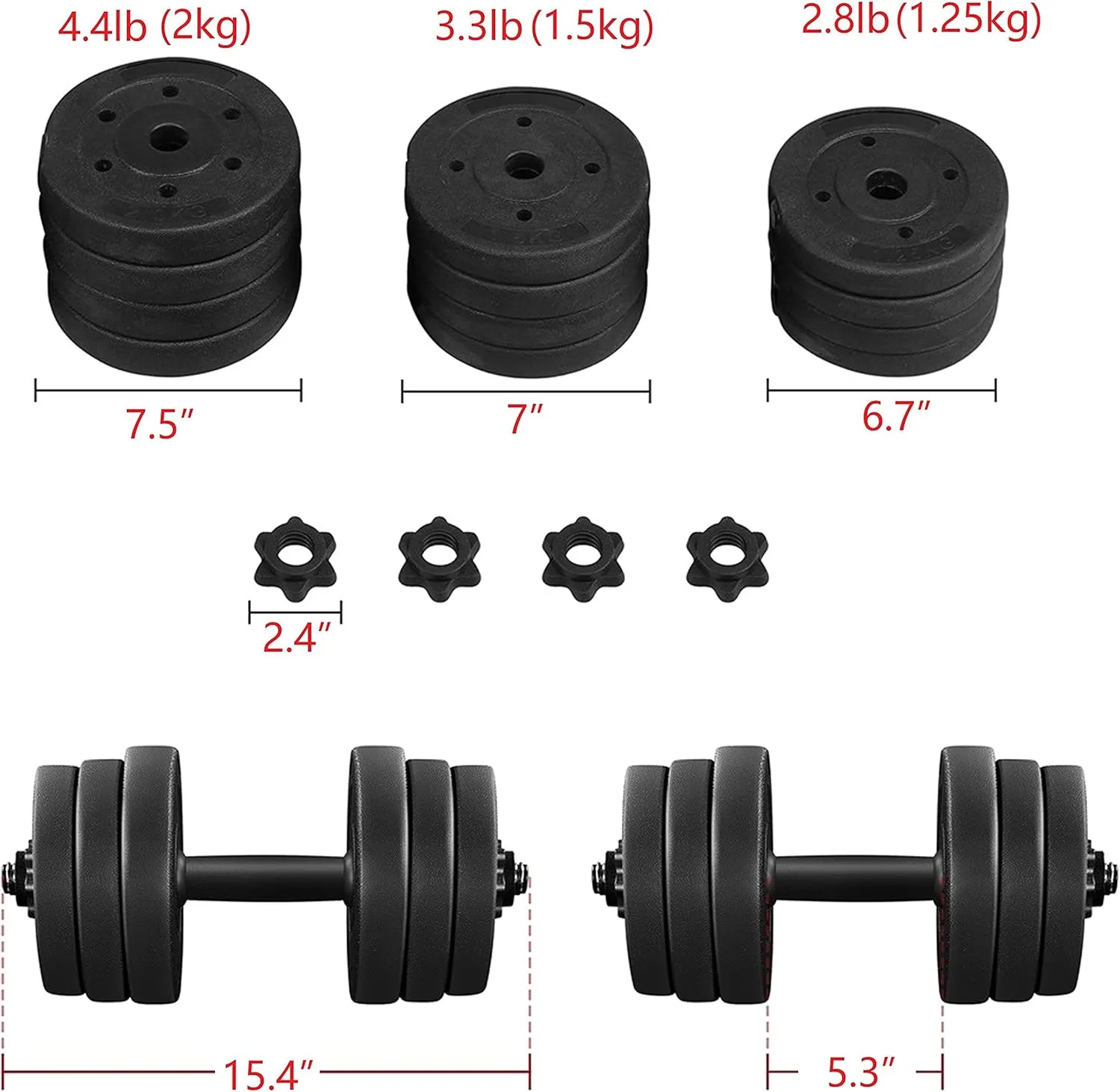 Yaheetech Adjustable Dumbbells Weight Set Dumbbell Weights Exercise & Fitness Equipment w/ 4 Spinlock Collars for Women & Men Home Gym Strength Training