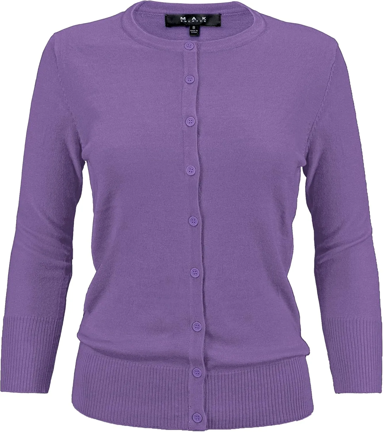 YEMAK Women's Knit Cardigan Sweater – 3/4 Sleeve Crewneck Basic Classic Casual Button Down Soft Lightweight Top (S-3XL)
