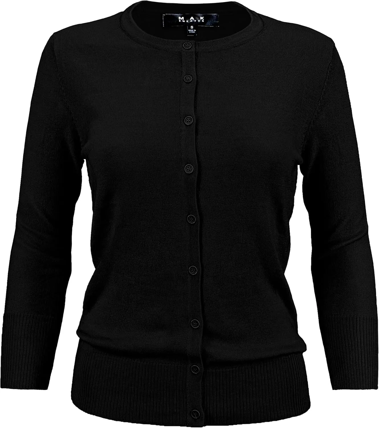 YEMAK Women's Knit Cardigan Sweater – 3/4 Sleeve Crewneck Basic Classic Casual Button Down Soft Lightweight Top (S-3XL)