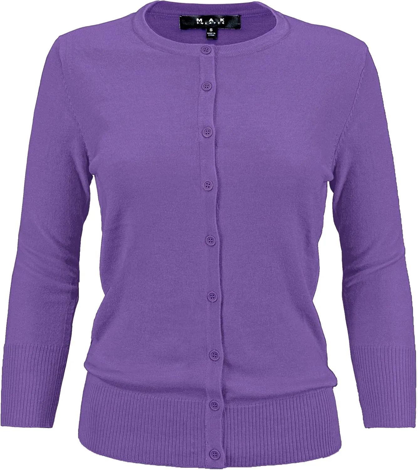 YEMAK Women's Knit Cardigan Sweater – 3/4 Sleeve Crewneck Basic Classic Casual Button Down Soft Lightweight Top (S-3XL)
