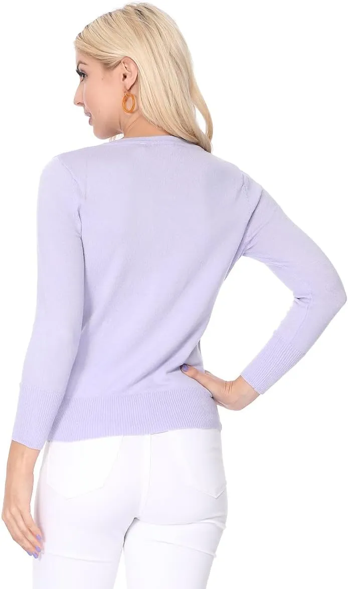 YEMAK Women's Knit Cardigan Sweater – 3/4 Sleeve Crewneck Basic Classic Casual Button Down Soft Lightweight Top (S-3XL)