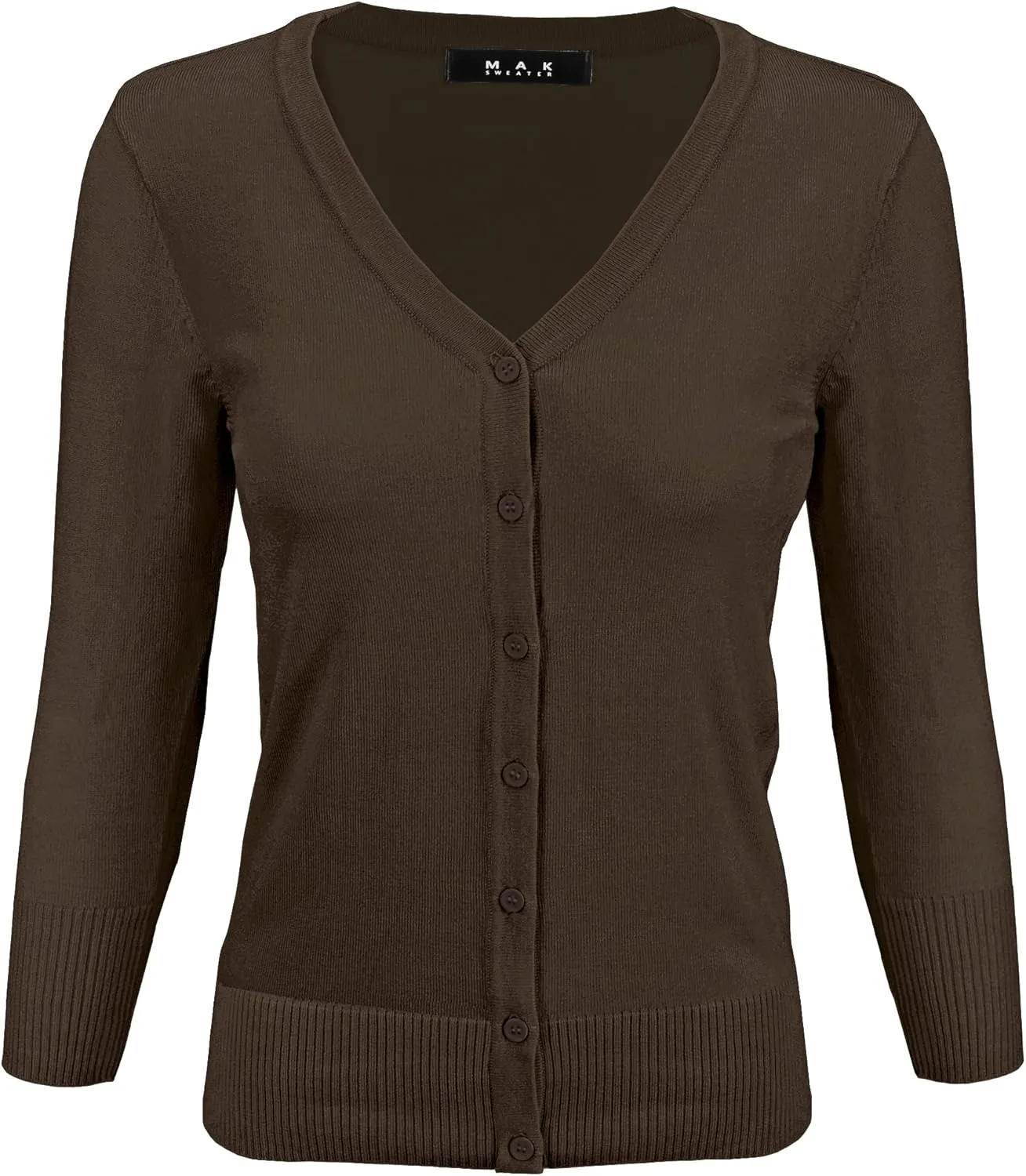 YEMAK Women's Knit Cardigan Sweater – 3/4 Sleeve V-Neck Basic Classic Casual Button Down Soft Lightweight Top (S-3XL)