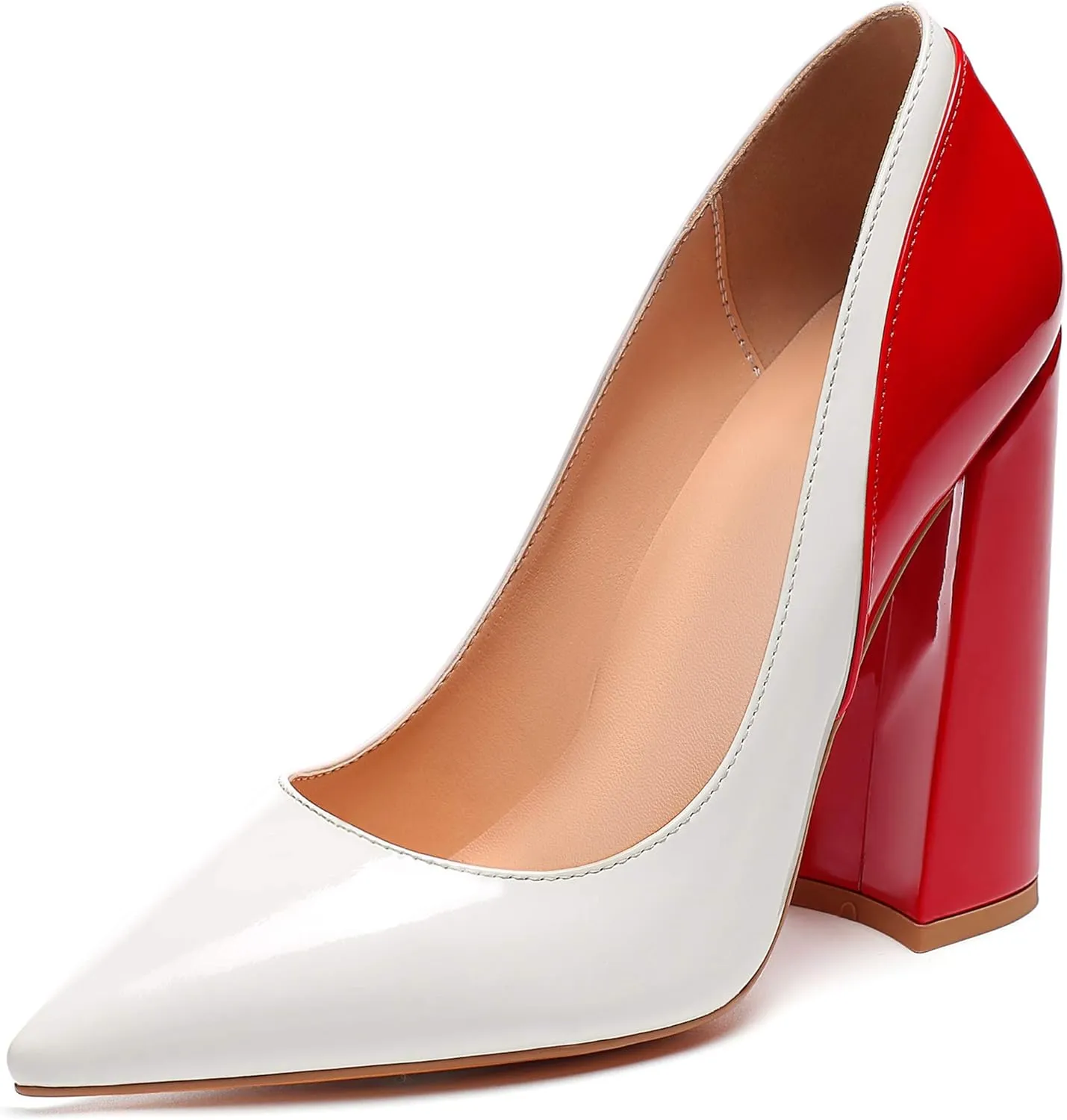 YODEKS Women's Block High Heel Pumps Sexy Pointed Toe Heels Slip On High Heel Comfort Shoes, 4.7 Inches Patent Lesther Business Shoes for Party Office Wedding Dress
