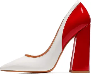 YODEKS Women's Block High Heel Pumps Sexy Pointed Toe Heels Slip On High Heel Comfort Shoes, 4.7 Inches Patent Lesther Business Shoes for Party Office Wedding Dress
