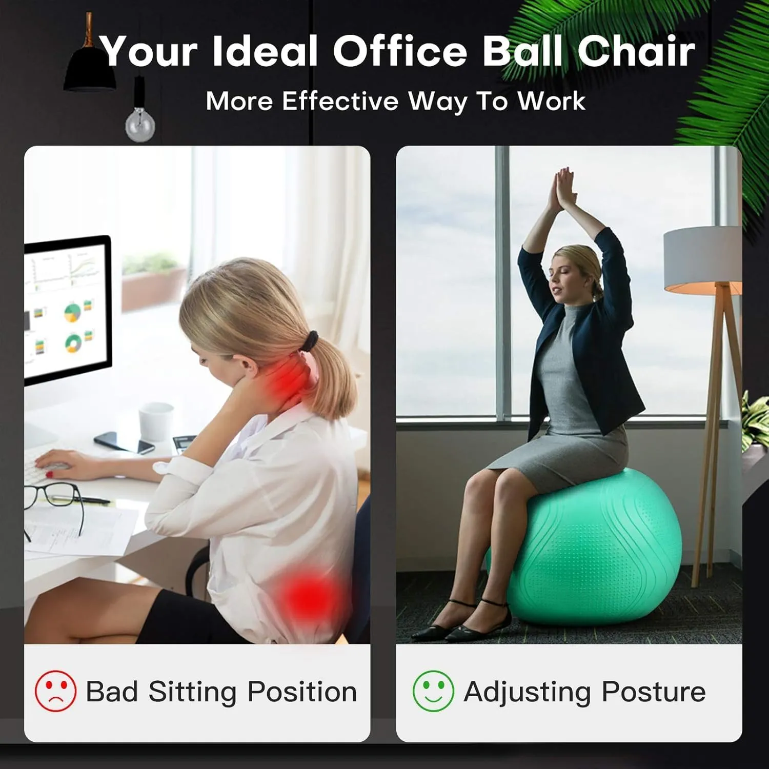 Yoga Ball, 22-30 Inch Extra Thick Exercise Ball for Workout Fitness Balance, Anti Burst Chair for Home and Office Desk, Includes Hand Pump & Workout Guide Access