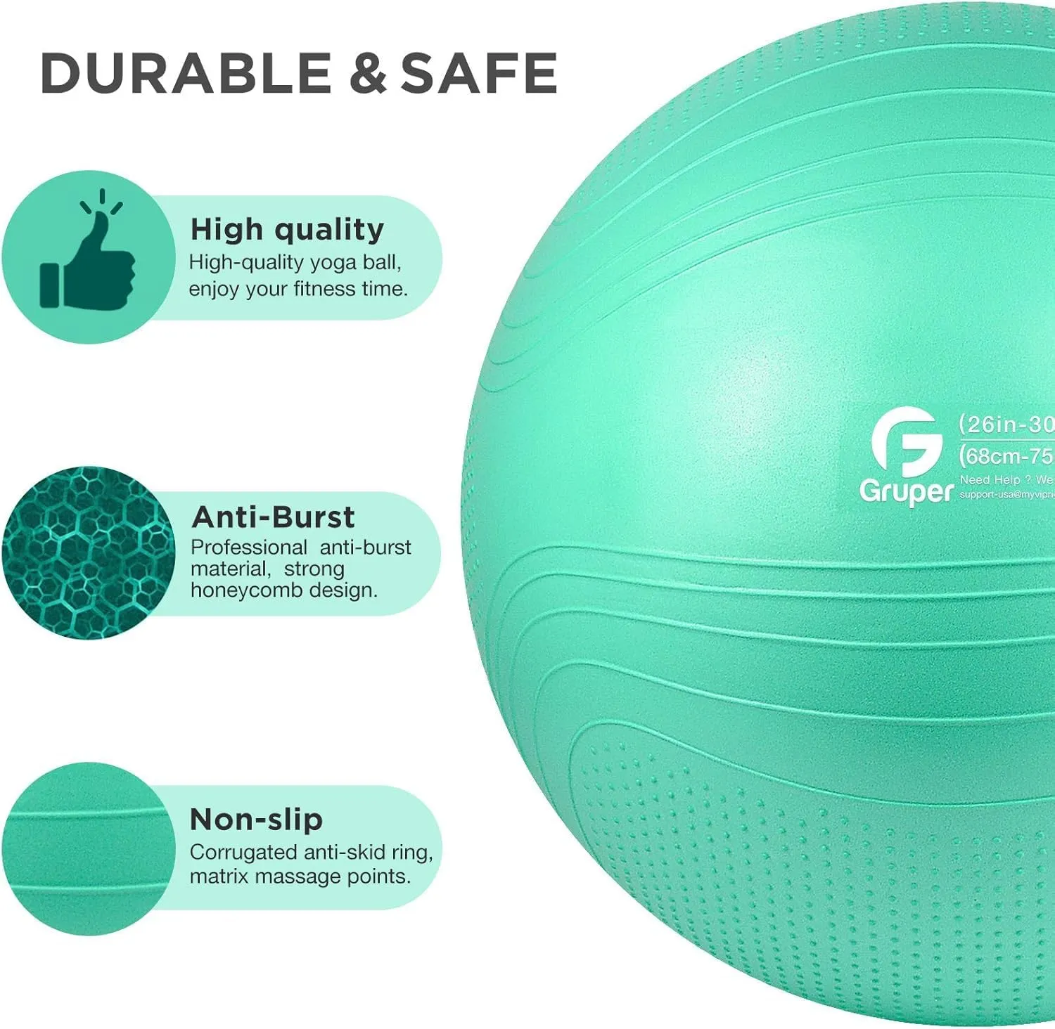 Yoga Ball, 22-30 Inch Extra Thick Exercise Ball for Workout Fitness Balance, Anti Burst Chair for Home and Office Desk, Includes Hand Pump & Workout Guide Access