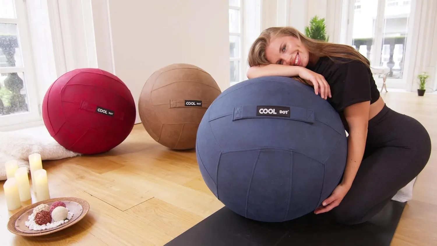 Yoga Ball Pilates Ball Seat Chair Home Office Includes Indoor Exercise Ball and Inflator