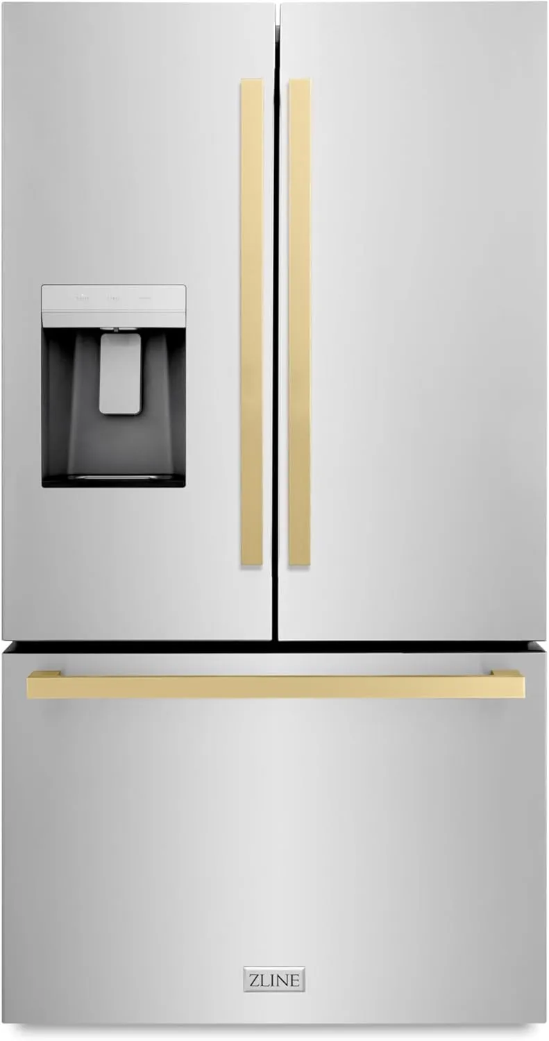 Z Line Kitchen and Bath ZLINE Autograph 36 in. Standard-Depth Refrigerator w/Champagne Bronze Handles (RSMZ-W-36-FCB)