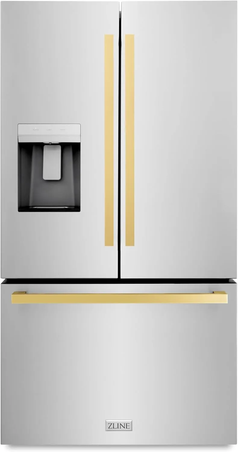 Z Line Kitchen and Bath ZLINE Autograph 36 in. Standard-Depth Refrigerator w/Polished Gold Handles (RSMZ-W-36-FG)