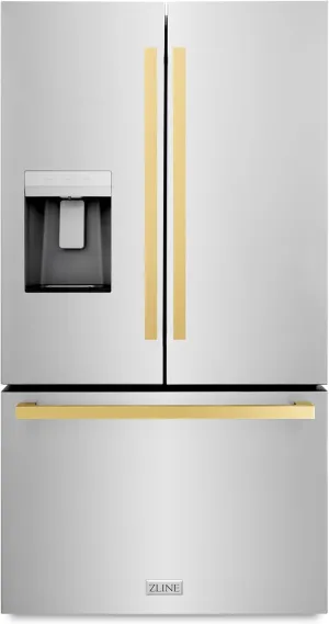 Z Line Kitchen and Bath ZLINE Autograph 36 in. Standard-Depth Refrigerator w/Polished Gold Handles (RSMZ-W-36-FG)