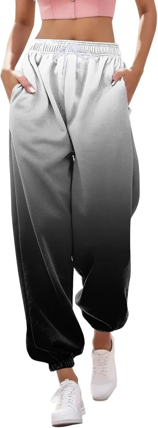 ZDRZK Womens Plus Size Pants Fashion Elastic High Waist Gradient Print Bunched Feet Sweatpants Baggy Soft Lounge Joggers