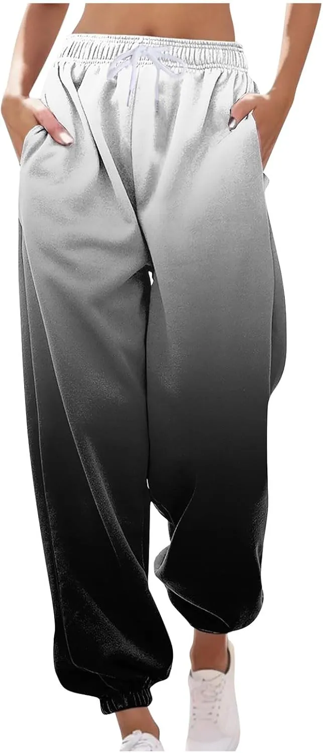 ZDRZK Womens Plus Size Pants Fashion Elastic High Waist Gradient Print Bunched Feet Sweatpants Baggy Soft Lounge Joggers