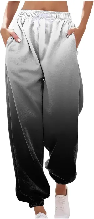 ZDRZK Womens Plus Size Pants Fashion Elastic High Waist Gradient Print Bunched Feet Sweatpants Baggy Soft Lounge Joggers