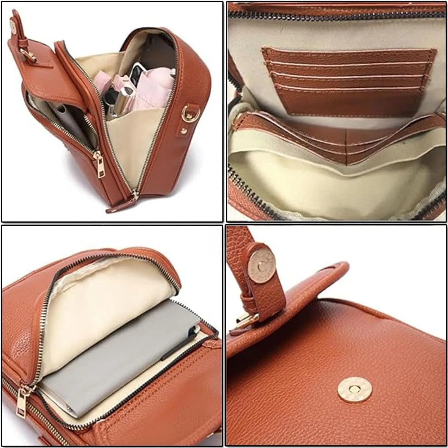 Zealburst Crossbody Leather Bag, Forcipower Crossbody Bag, Leather Anti-Theft Shoulder Bag with Adjustable Straps