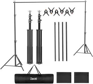Zecti Backdrop Stand Adjustable Photography Photo Backdrop Stand Kit with Travel Bag, 6 Backdrop Clamps, 4 Crossbars, 2 Sandbags for Wedding/Decorations/Photoshoot/Festival Decoration/Parties(10x7ft)