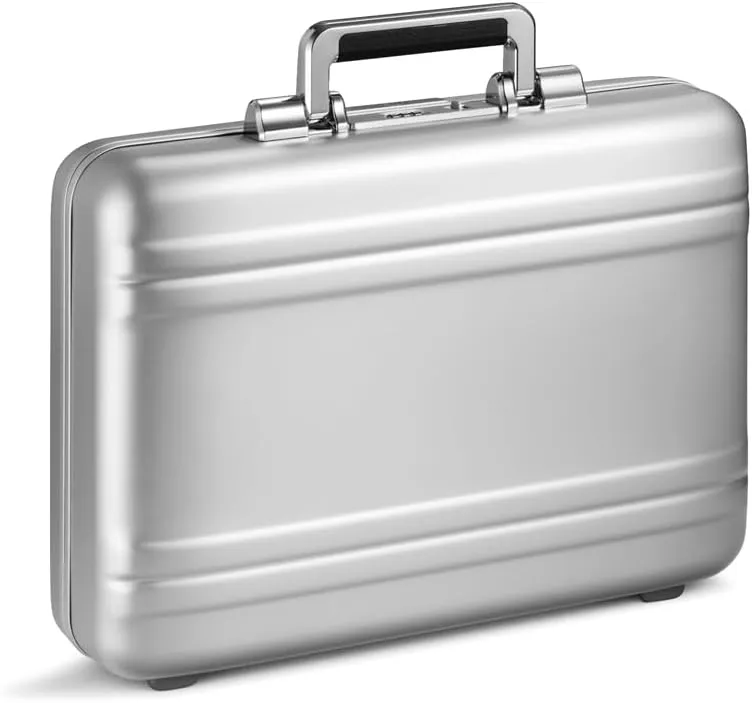 ZERO Halliburton Classic Aluminum 3.0 Small Briefcase, Top Carry Handle, Interior Organization Sleeve, Fits 14 Laptop/ A4 Files, Lock System, Iconic Double Rib Design, Hardside Attache, Silver
