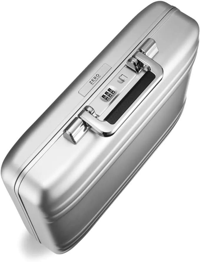 ZERO Halliburton Classic Aluminum 3.0 Small Briefcase, Top Carry Handle, Interior Organization Sleeve, Fits 14 Laptop/ A4 Files, Lock System, Iconic Double Rib Design, Hardside Attache, Silver