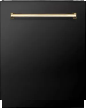 ZLINE Autograph Edition 24" 3rd Rack Top Control Tall Tub Dishwasher in Black Stainless Steel with Gold Handle, 51dBa (DWVZ-BS-24-G)