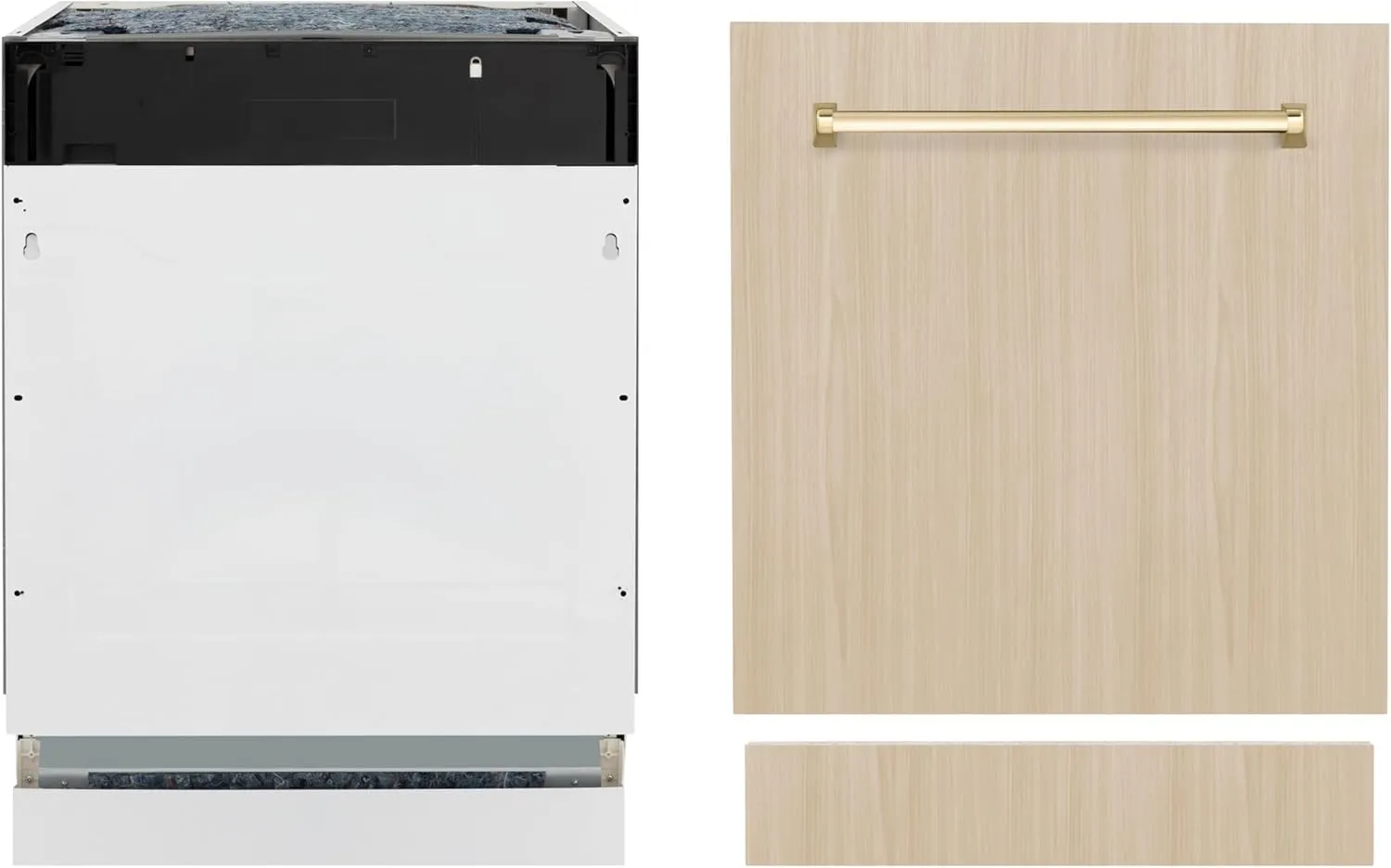 ZLINE Autograph Edition 24" Tallac Series 3rd Rack Top Control Built-In Tall Tub Dishwasher in Custom Panel Ready with Champagne Bronze Handle, 51dBa (DWVZ-24-CB)